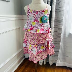 Baby Lulu Pink and Yellow Layered Kids Dress 100% Cotton